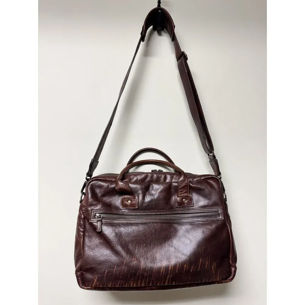 MOORE & GILES Genuine Leather Distressed Briefcase/Shoulder Bag Dark Brown